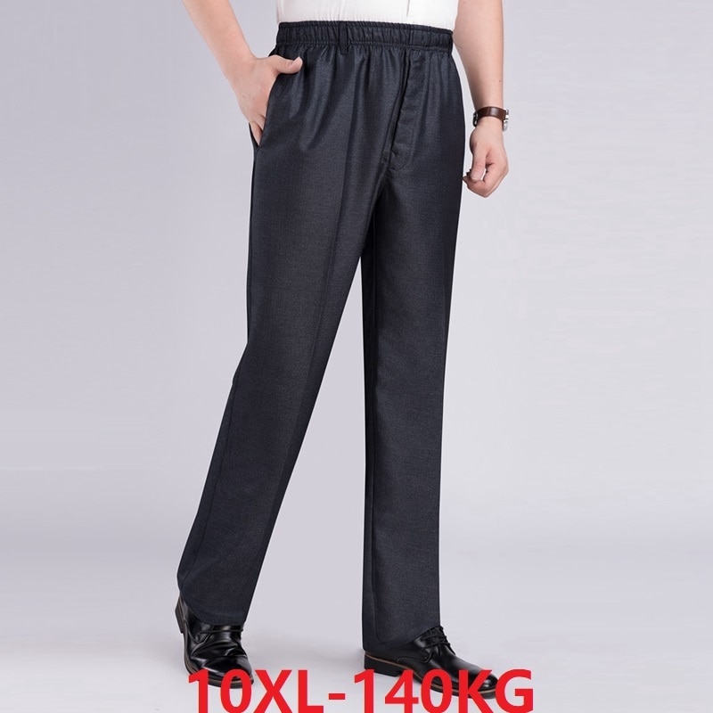 Stor størrelse 7xl 8xl 9xl 10xl herre dressbukser formelle kontorbukser sommer tynne komfortable dressbukser herre grå virksomhet