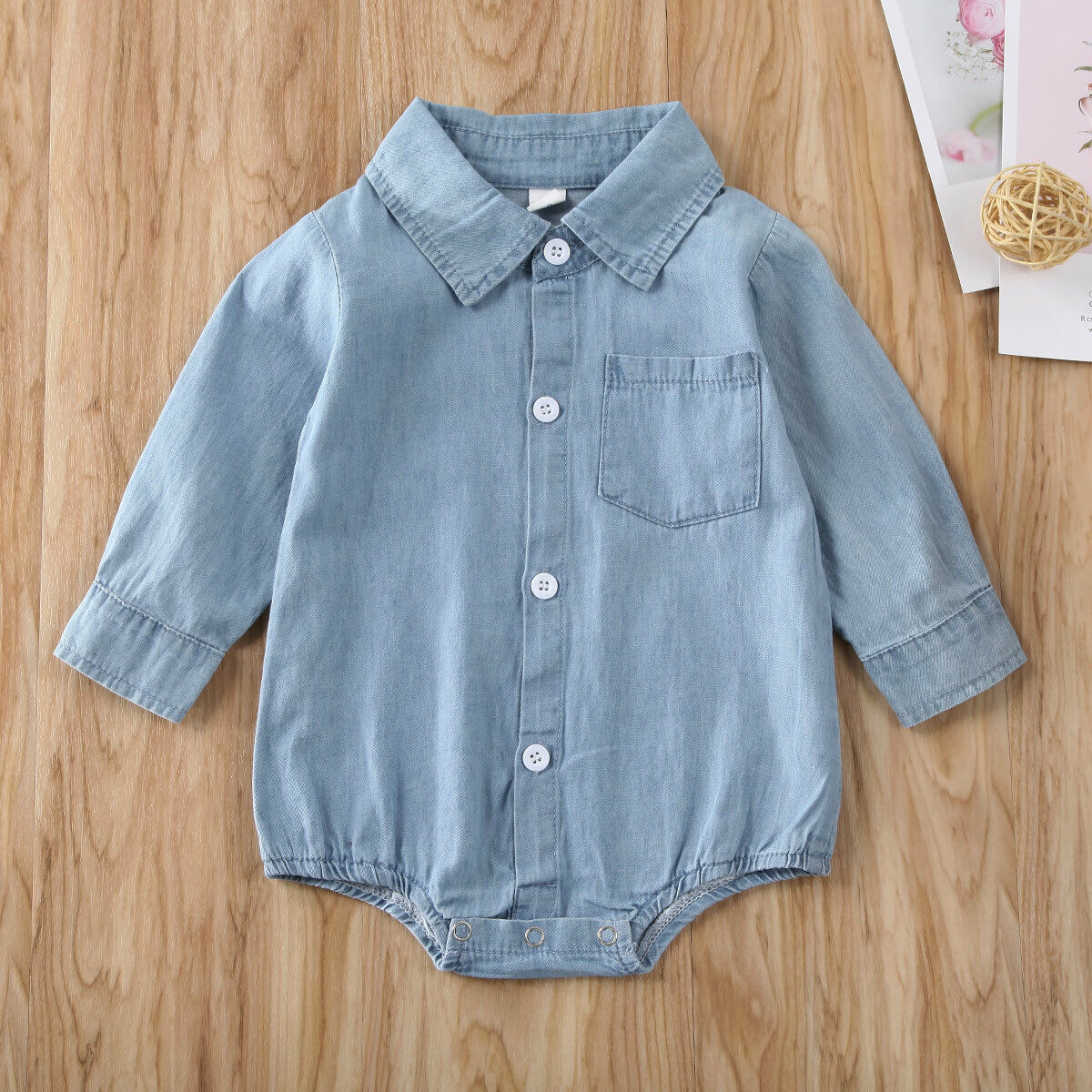 Summer Denim Romper Newborn Baby Girl Romper Ruffled Jumpsuit Playsuit Outfits Sunsuit Clothes Set: 1 / 12M