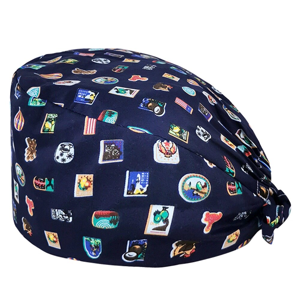 Cartoon animatie print verpleegster petten ademend laboratorium unisex werkmuts schoonheidssalon spa verzorging scrub pet: 22105