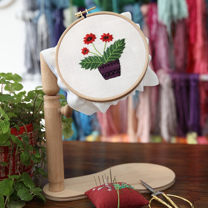 DIY embroidery desktop embroidery frame hand tools French practical round rectangular embroidery frame flip solid wood embroider: 3