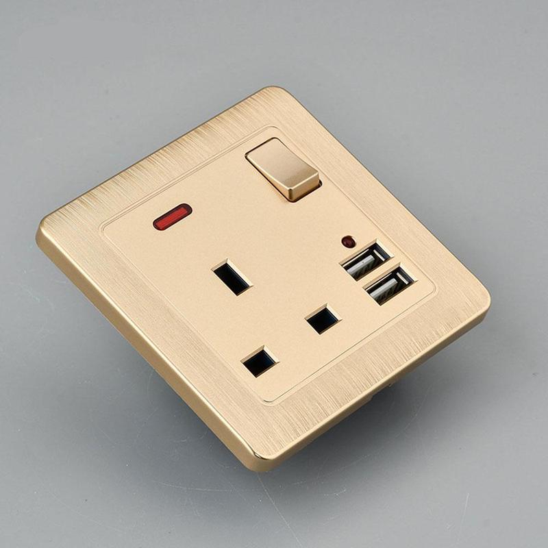13A British Socket Usb Port Wall Charger Adapter Double Socket Way White Socket Gold 2 D6U3