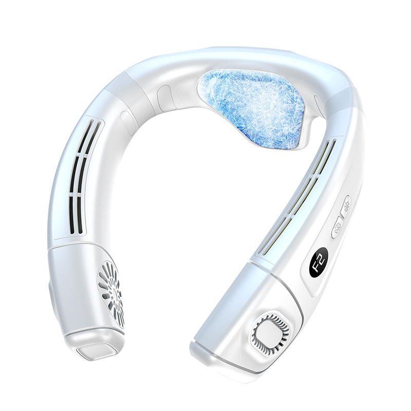 Neuer Halsventilator, bläst kalte Luft, 5200 mAh, batteriebetrieben, wiederaufladbar, tragbar, Kühlgerät, Ventilator, blattloser Ventilator, persönlicher Ventilator für den Außenbereich: Kakifarbig