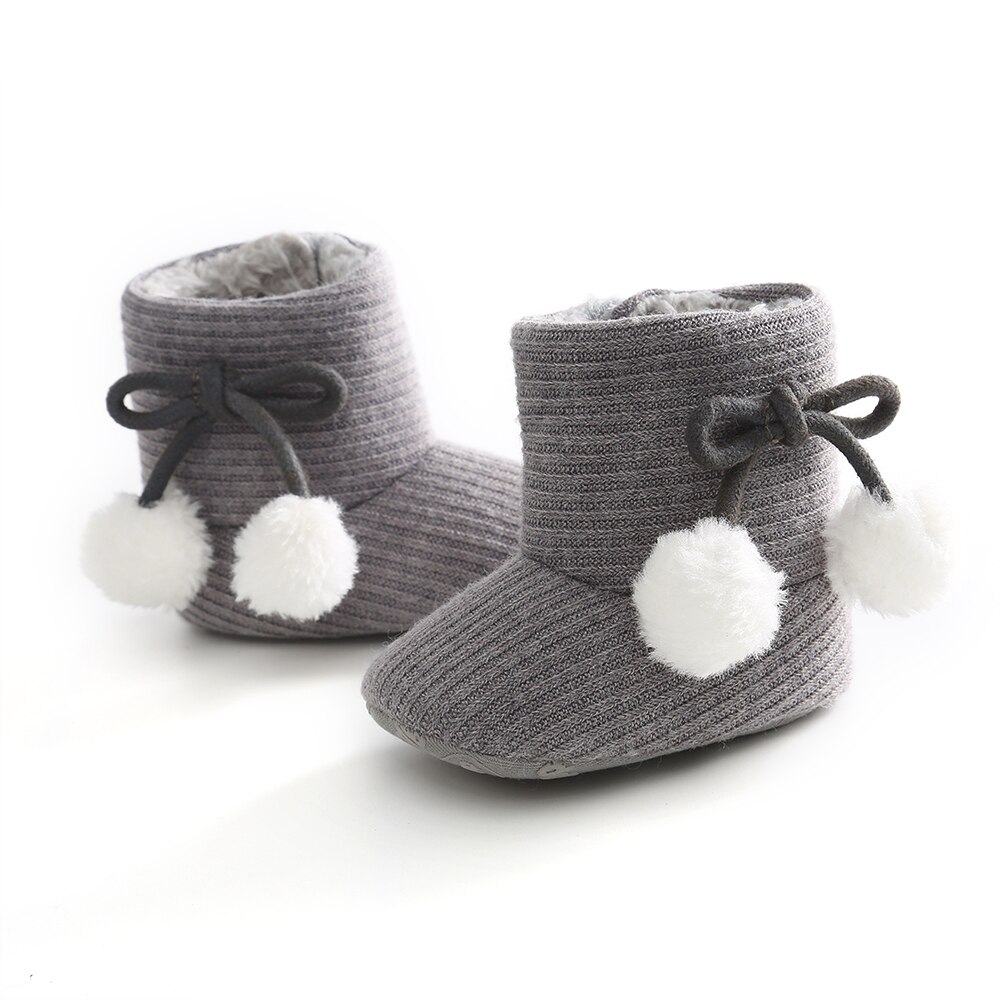 Pasgeboren Baby Snowboots Strik Haar Bal Decoratie Antislip Soft Sole Winter Korte Laarzen Warm Pluche Laarzen Schoenen Voor baby: GRAY / 7-12 Months