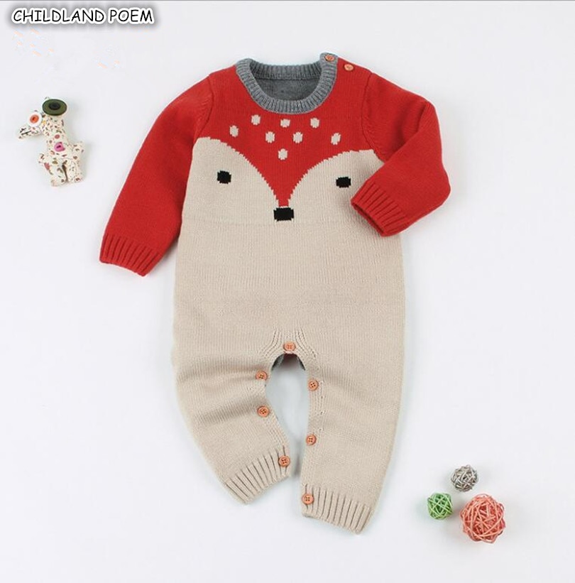 Vêtements tricotés pour bébés et -né | Barboteuse, en coton, imprimé renard, manches longues, combinaison pour garçons et filles, printemps
