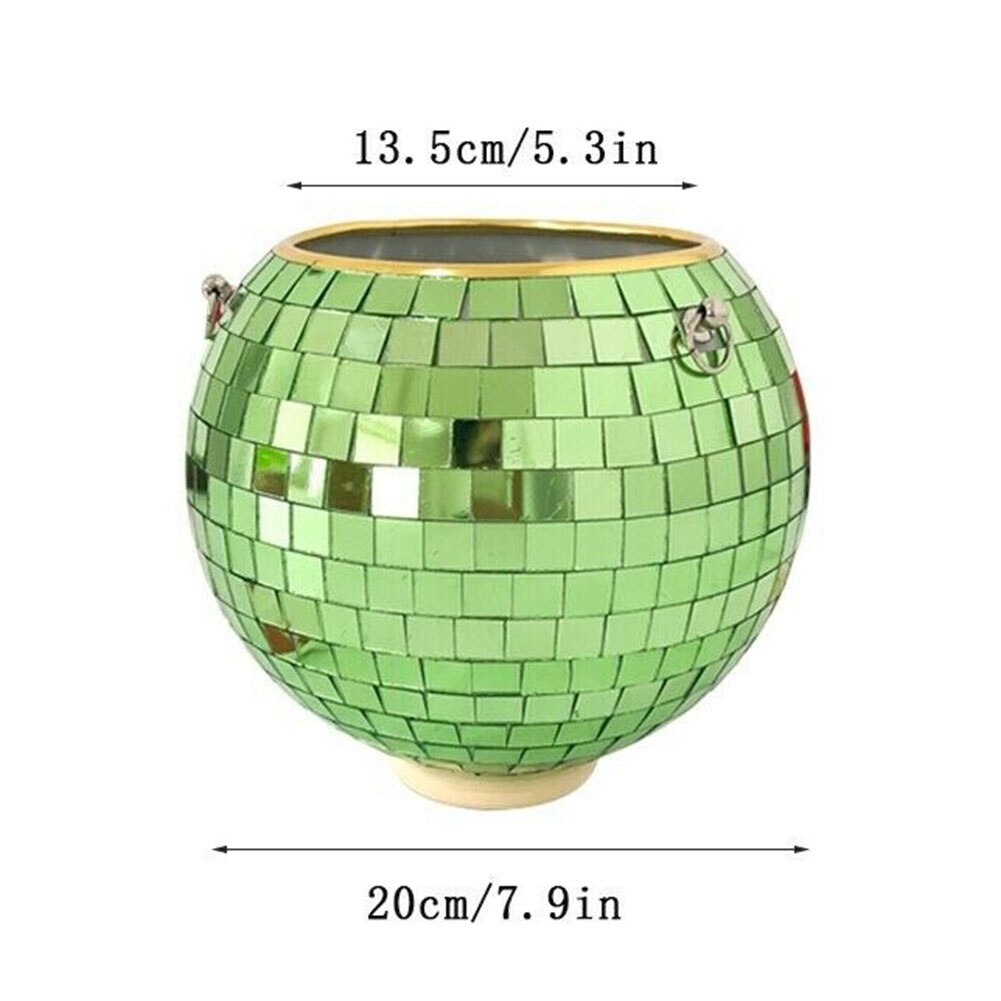 Disco Ball Hanging Flowerpot Round Mirror Planter Home Garden Ornament Vase Basket Boho Style Outdoor Home Yard Decoration : Green 20cm
