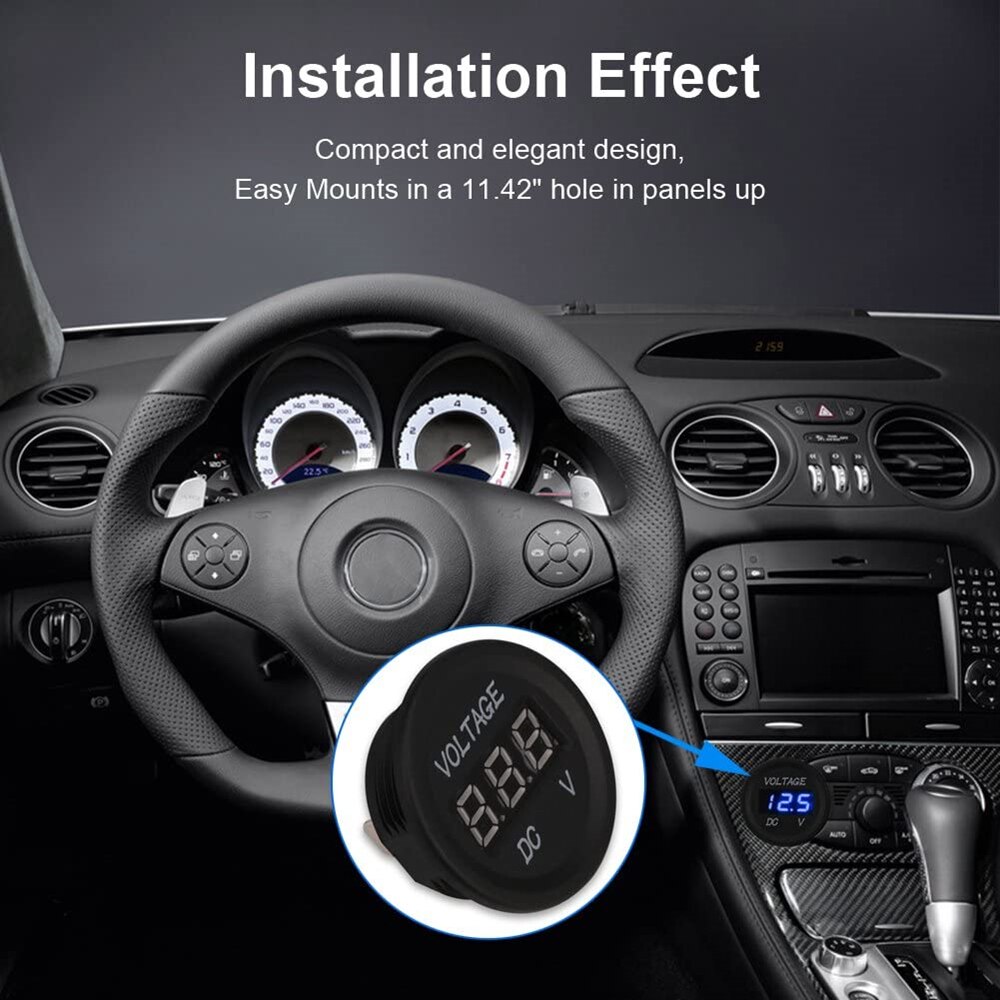 DC 5-48V Car Motorcycle Voltmeter Mini Digital Waterproof LED Panel Tester Display Round Volt Meter Gauge