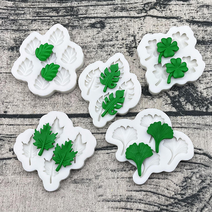 Ginkgo Palm Monstera Deliciosa hoja de arce molde de silicona para artesanía de azúcar herramientas de resina molde para hornear magdalenas utensilios para decoración de tortas con fondant: Beige