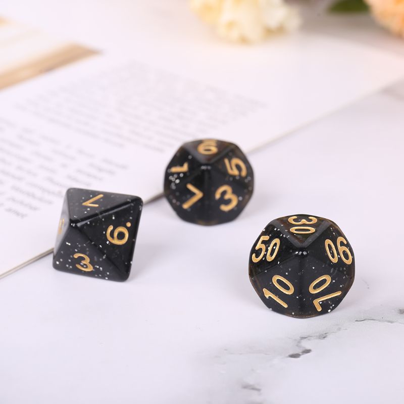 7pcs/set Acrylic Polyhedral Dice for TRPG Board Game DND D4-D20 Party Game Black Dice