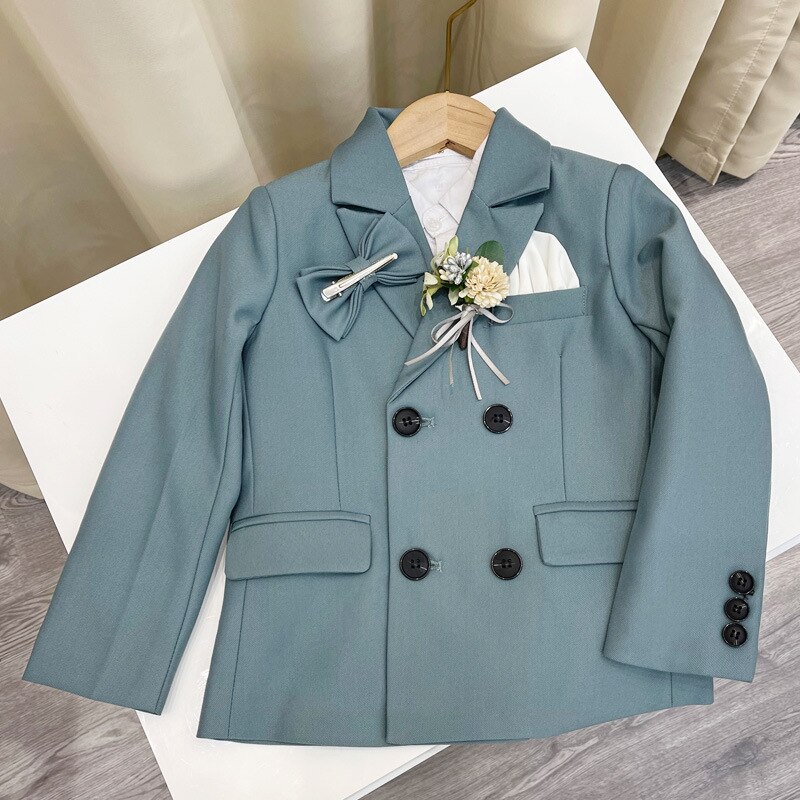 Conjunto de traje Formal de doble botonadura para niño, traje de Color sólido para de boda, traje de celebración, Blazer para niño, pantalones, conjunto de ropa de 2 piezas