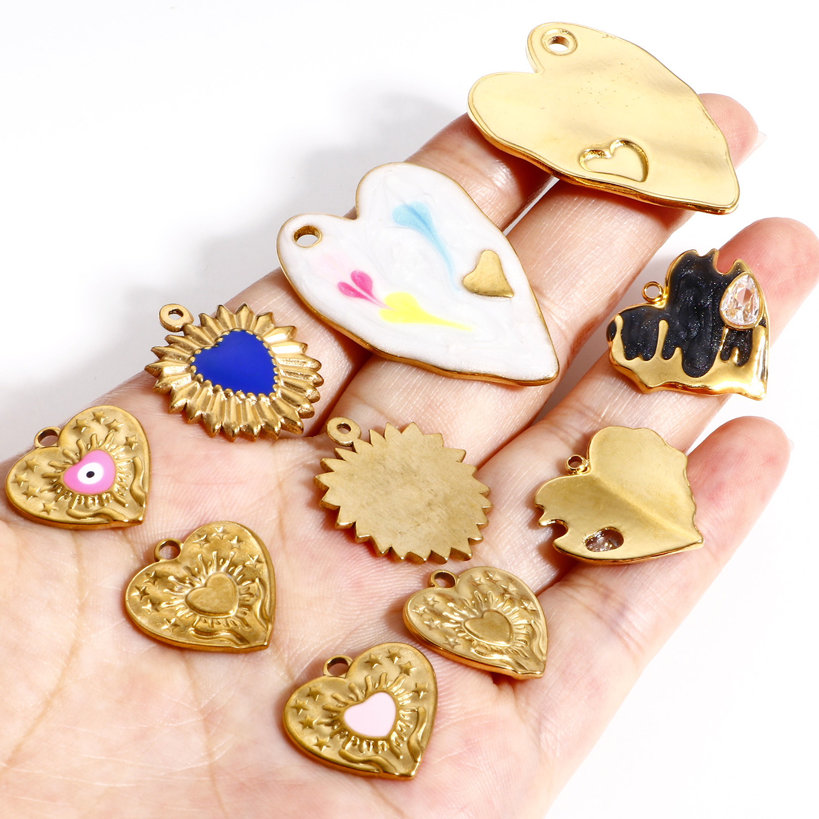 Dijes de corazón de acero inoxidable 304, colgantes de esmalte de mal de ojo religioso para la fabricación de joyas, collar del Día de San Valentín, hallazgos Diy, 1PC
