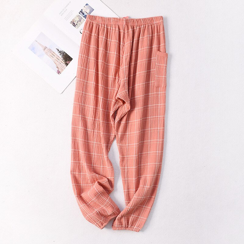 Women Crepe Gauze Home Pants Cotton Plaid Sleep Bottoms Womens Lounge Wear Plus Size Trousers Loose Sleep Wear with Pant