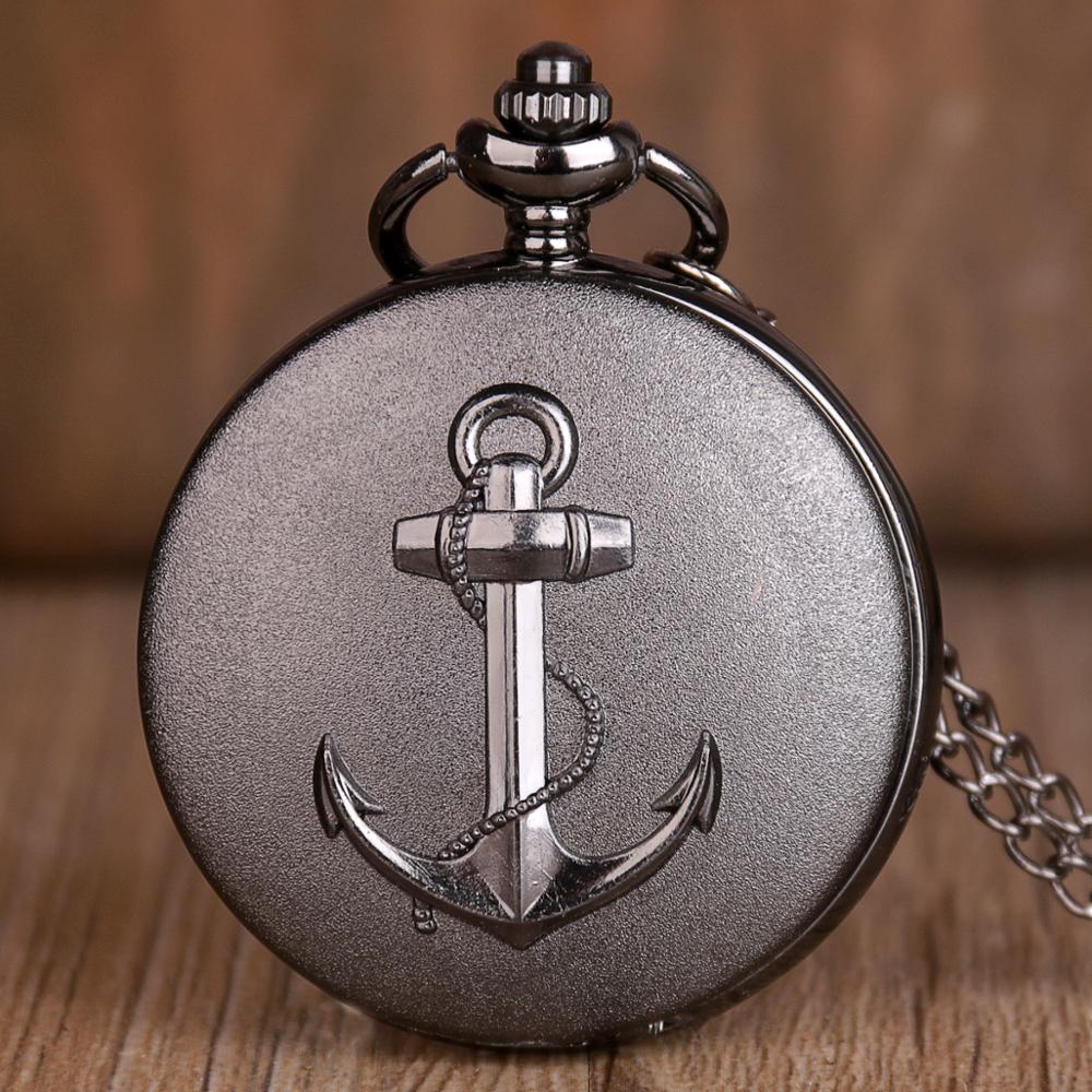 Rrtro pirat anker kvarts lommeur antik sort/bronze mænd kvinder vedhæng halskæde ur fob ur: Sort