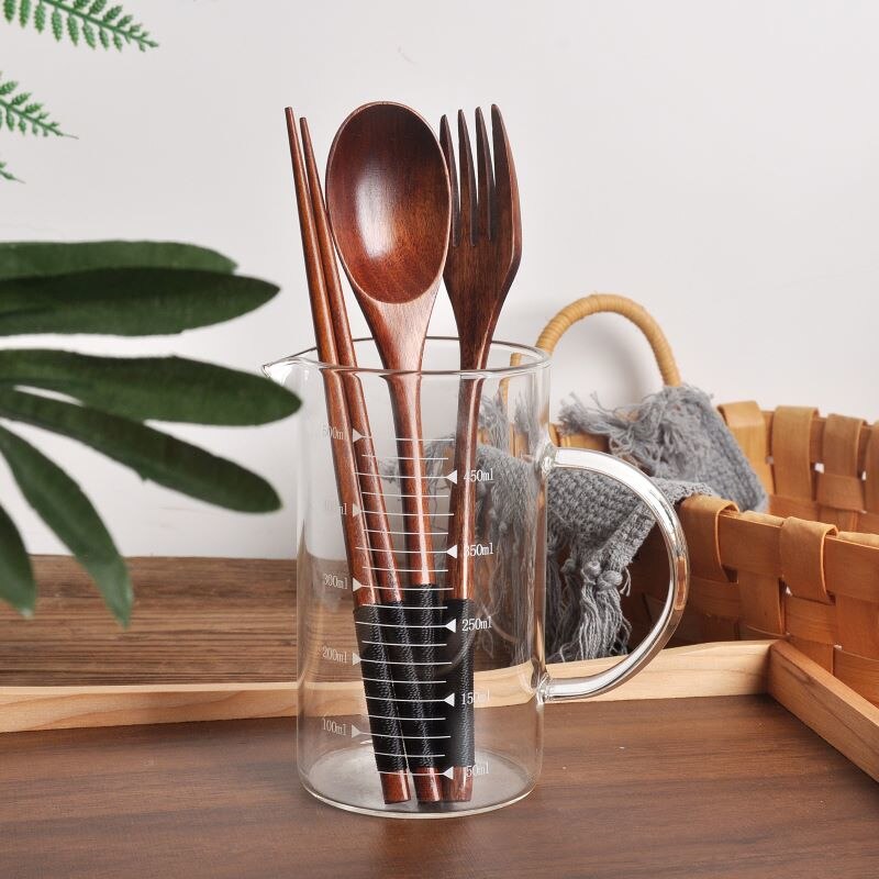 1 Pcs Houten Servies Vork Lepel Eetstokjes 3 Stuk Set Massief Hout Lange Steel Lepel Eetstokjes Keuken Draagbare Servies