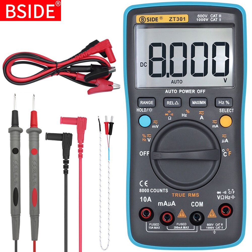 BSIDE Digitale Multimeter BSIDE ZT301 302 True-DC/DA Voltmeter Ammeter Multimetro Weerstand Cap Hz Temp Tester