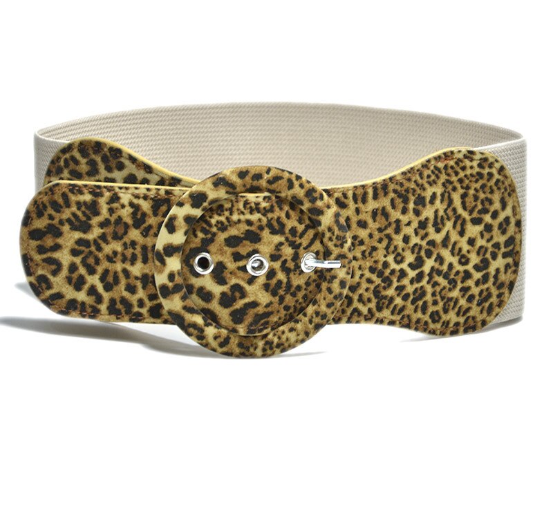 Moda damska zamsz elastyczny pas dół kurtki szeroki pas dobre dopasowanie elegancka sukienka ze sprzączką pas klamra miękki pas: lampart biały