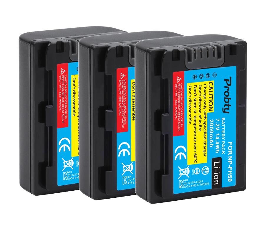 Para sony NP-FH50 NP FH50 de batería de la Cámara LCD + cargador para Sony A230 A330 A290 A380 A390 HDR-TG1E TG3 TG5 TG7 DSC-HX1 DSC-HX200: 3 Pcs Battery