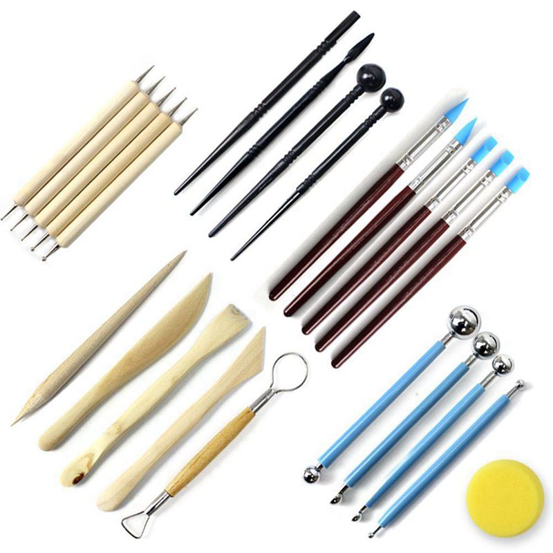 24 pièces balle stylet outils de pointage, argile poterie ensemble de modélisation outils de Sculpture Kit de peinture sur roche pour Sculpture poterie: Default Title