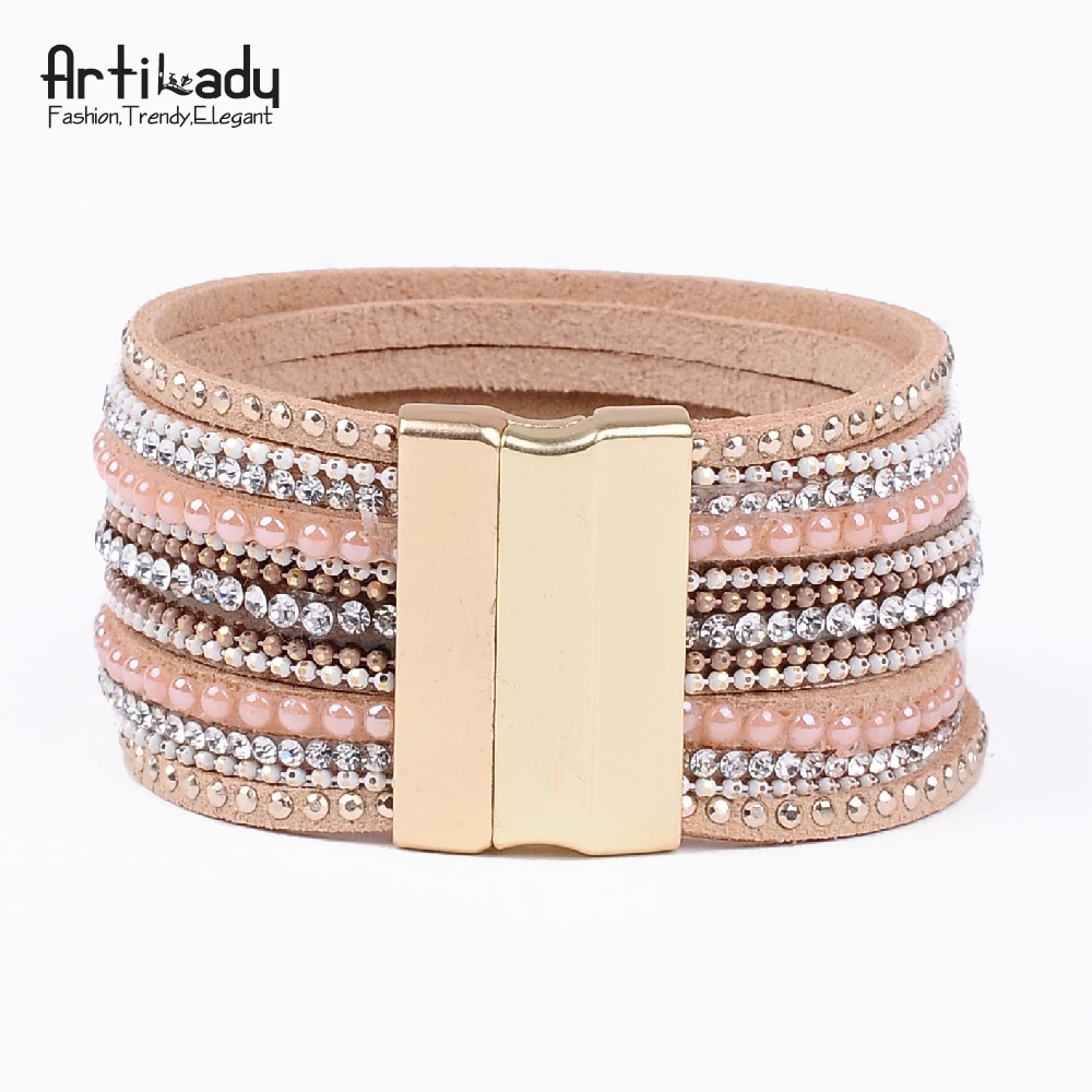 Artilady leder armreifen mit kristall luxus armreifen magnet armband frauen schmuck