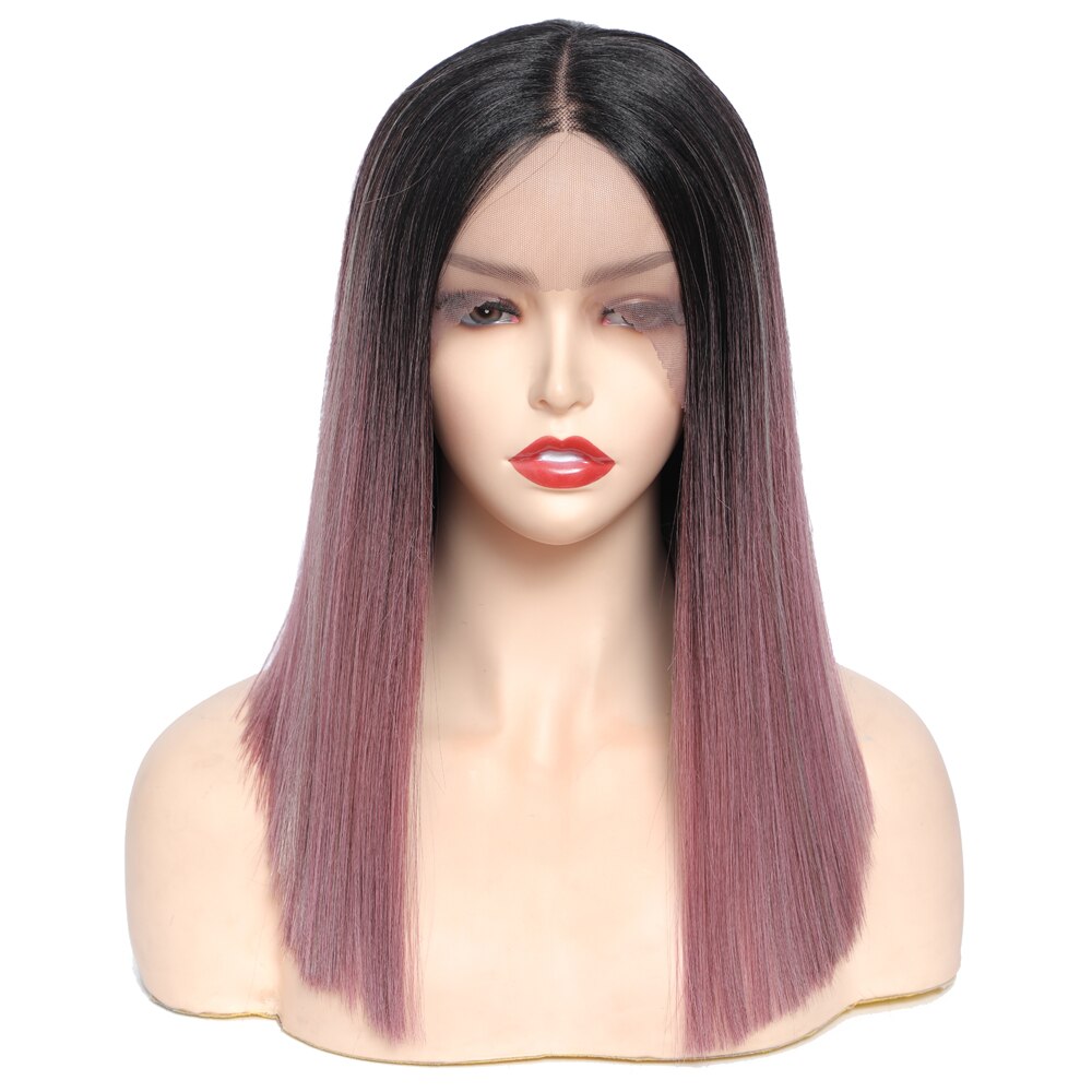 SOKU Synthetic Wigs Short Bob Light Grey Straight Hair For Women 14 Inches Ombre Gray Lace Wig Heat Resistant Middle Part Wigs: BOM MEDIUM MAUVE