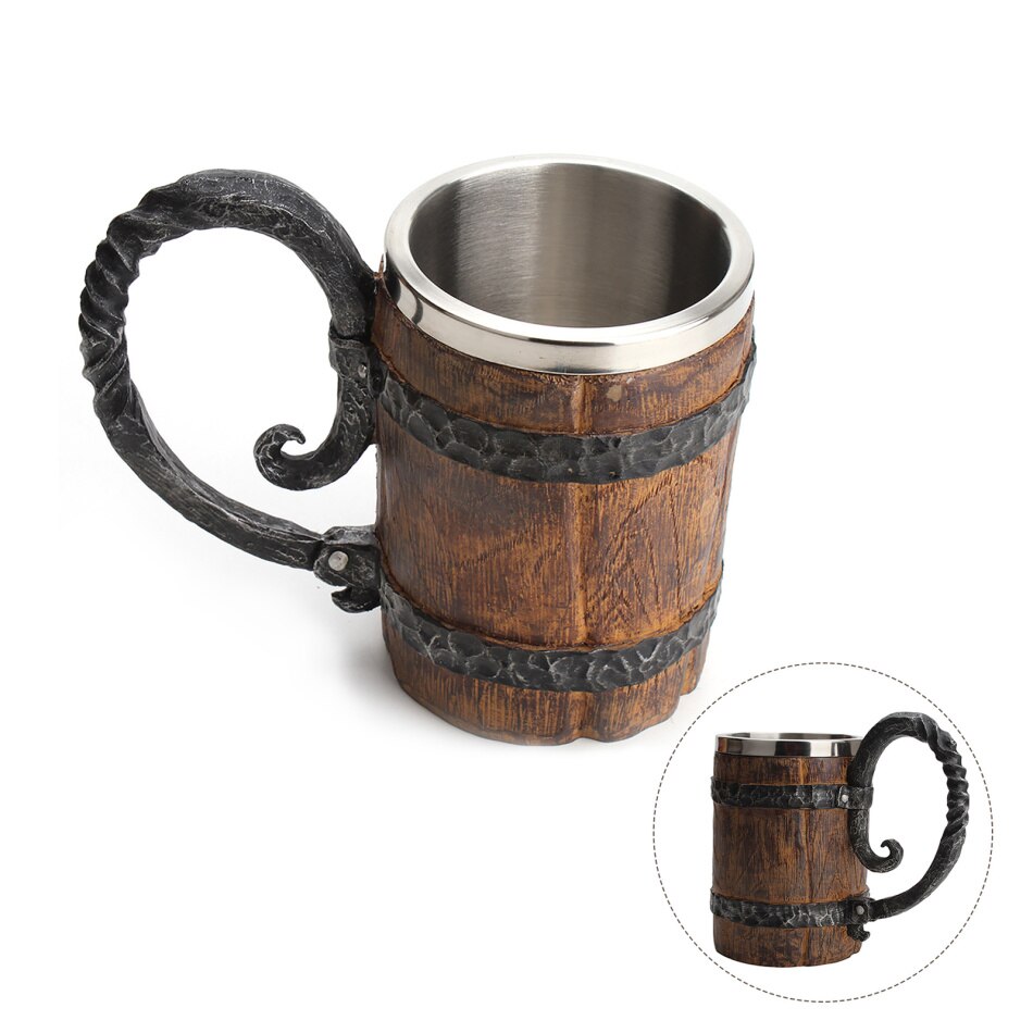 550ml Imitation Wooden barrel Stainless Steel Resin 3D Beer Mug Goblet Game Tankard Coffee Cup Wine Glass Drinking Mugs
