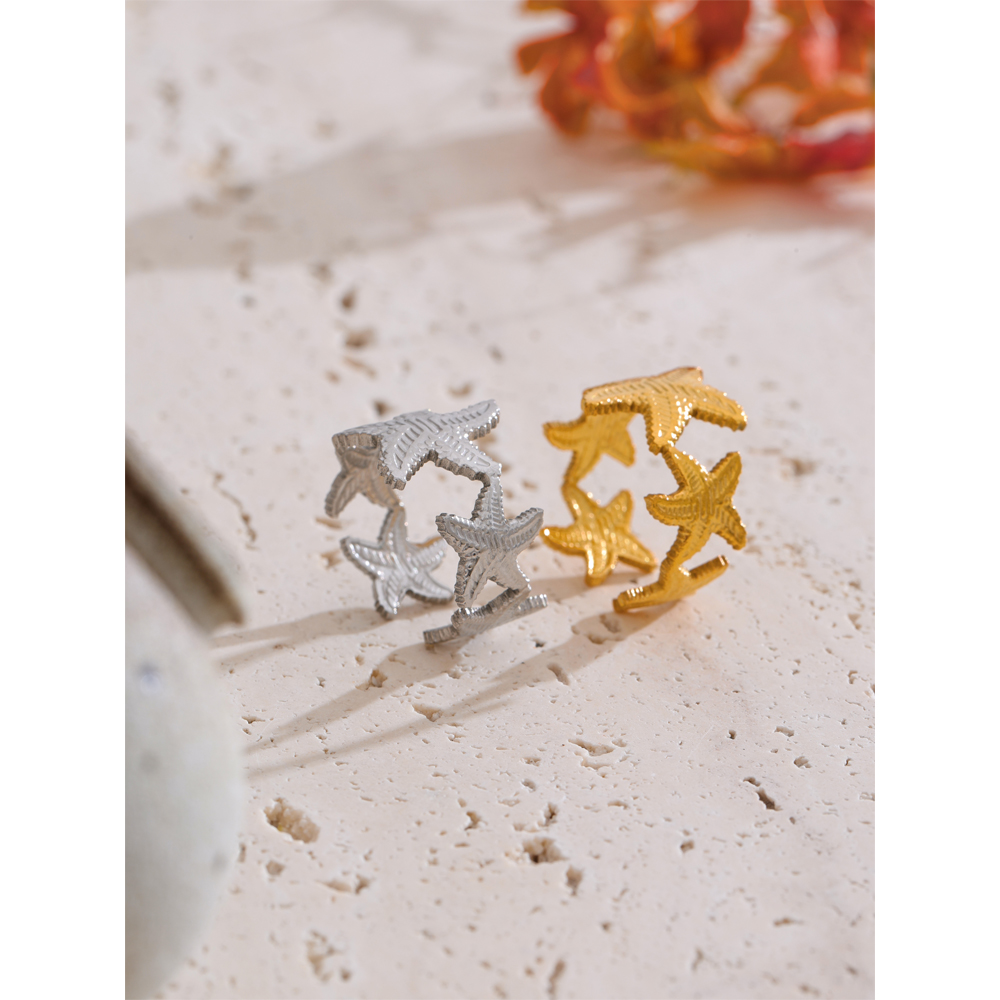 Anillo chapado en PVD de Color dorado ajustable abierto con flor de océano Yhpup para mujer, joyería de acero inoxidable a la , accesorios al por mayor