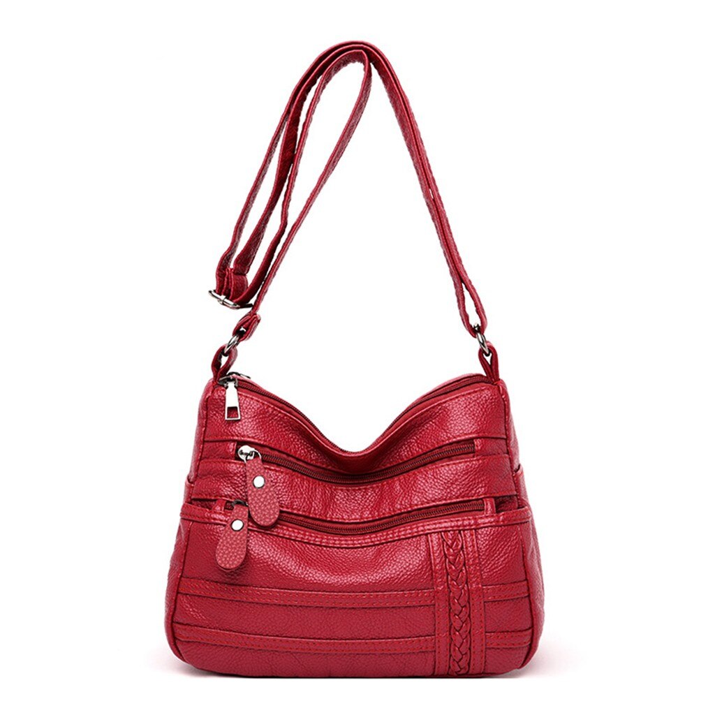 Sacs à bandoulière imperméable multicouches pour femmes, sacs à main en tissu de bonne , sacoche de couleur unie à fermeture éclair #30, collection décontracté: Red