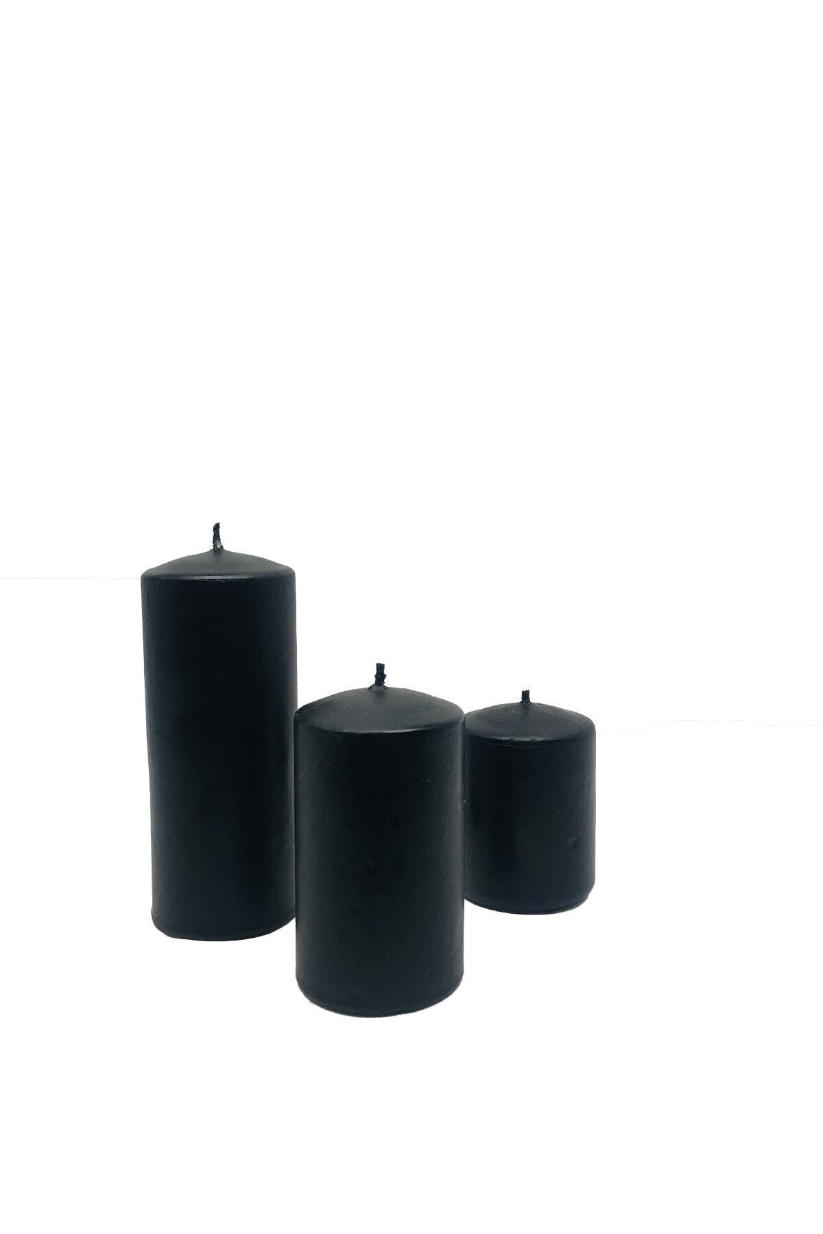 Black Color Powder Fragrant Cylinder Candle 3 Pcs Set