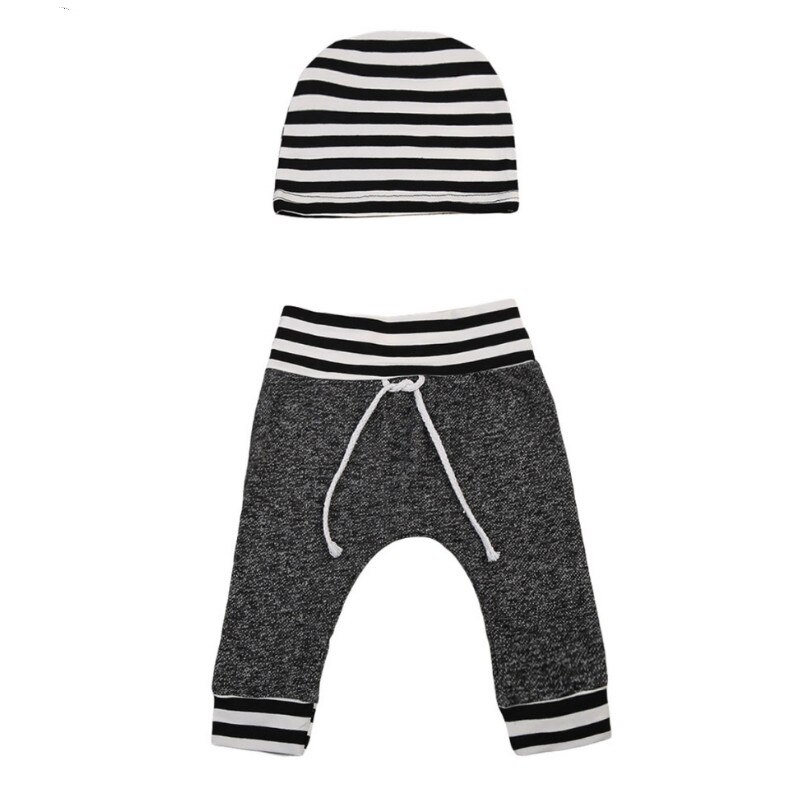 ¡NOVEDAD DE ! Pantalones informales con estampado de rayas para niños y bebés recién nacidos, sombrero para 2 uds