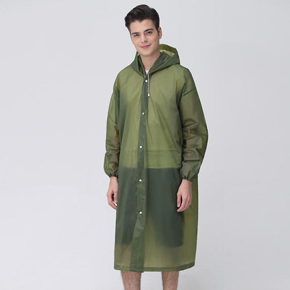 Unisex EVA Transparent Raincoat Portable Outdoor Travel Rainwear Waterproof Camping Hooded Poncho Plastic Rain Cover CD: Army Green