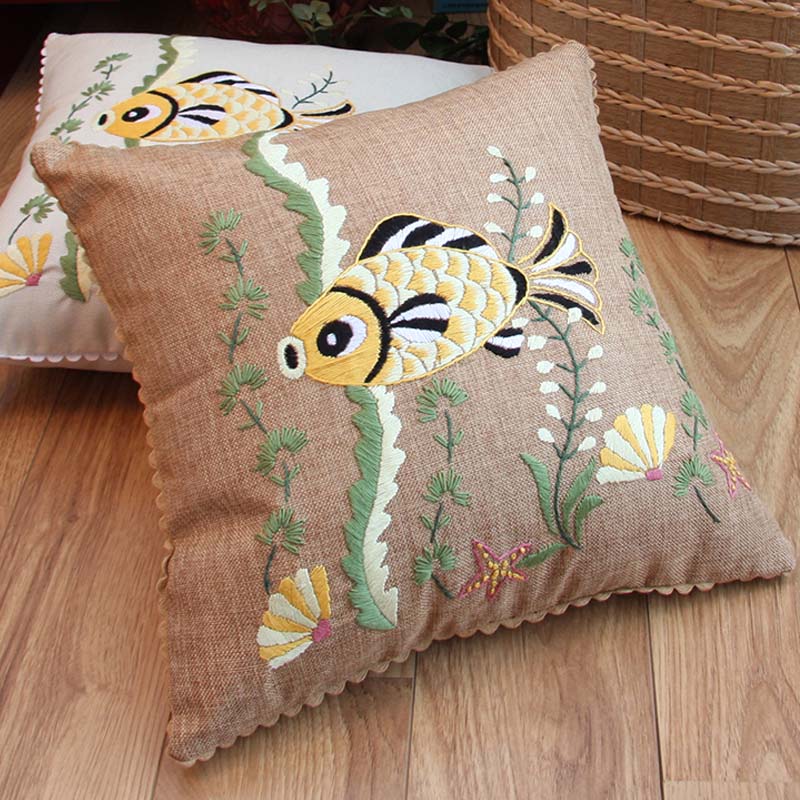 Kits de bordado de flores de pez, fundas de almohada de cáñamo, kits de punto de cruz, artesanías hechas a mano, costura, arte, decoración del hogar: Do