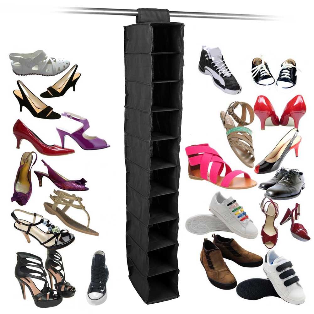 Over Door Shoe Rack Organizer 24 Pocket Hanging Shoe Rack Fabric Closet Shoe Organizer Storage Bag Space Saver Convenient Holder: 10Grid Black