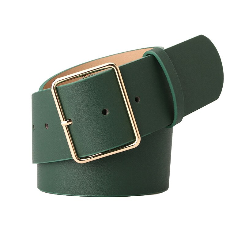 PU Leather Women Waist Belt for Jeans Gold Buckle Wide Ladies Dress Belt Strap Green Brown Black Female Sweater Waistband: Green