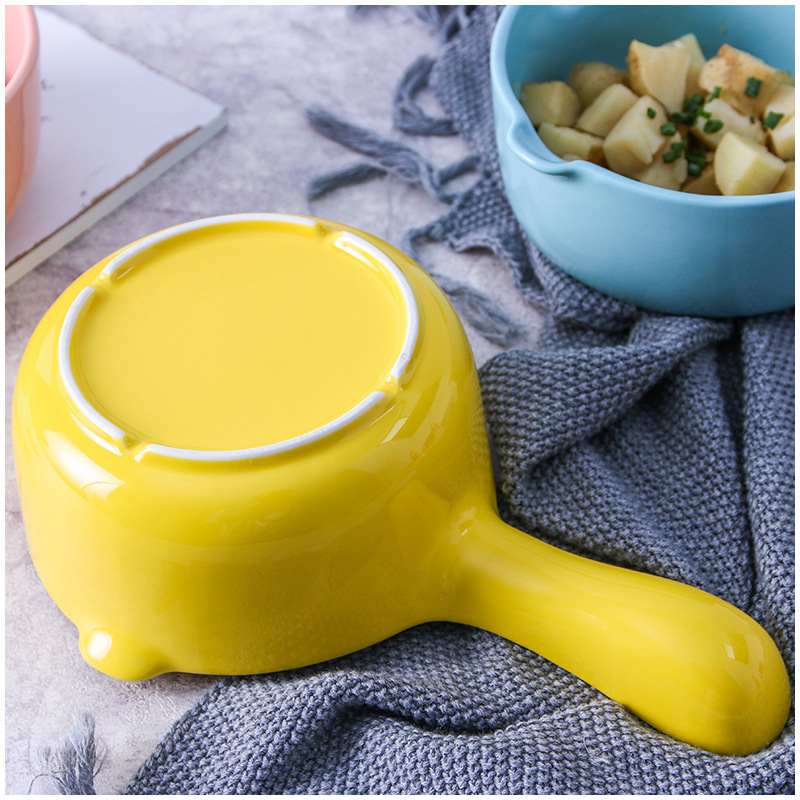 Ceramic Milk Pan Single-handle Milk Noodle Pan Flat-bottomed Baking Tray for French Fries Instant Pot