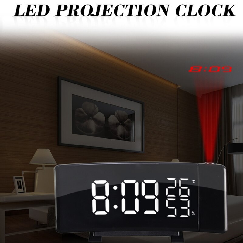 Projection Alarm Clock Radio Digital Clocks with USB Charger, 0-100% Full Range Brightness Dimmer Dual Alarm Clock with 5 Sounds