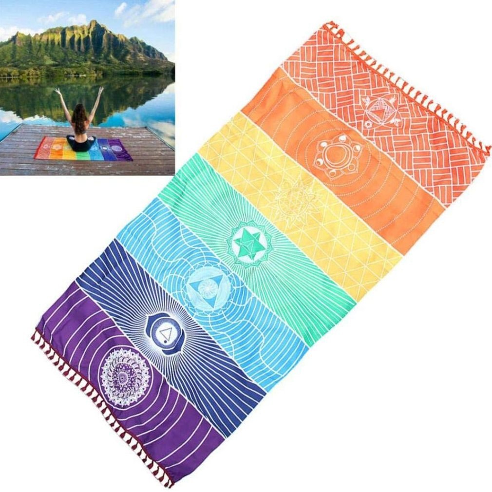 Meditation Yoga Rug Towels Mexico Chakras Tassel Striped Floor Mat Tassel Tapestry 150cm70cm Colorful Travel Yoga Mat Tapestry