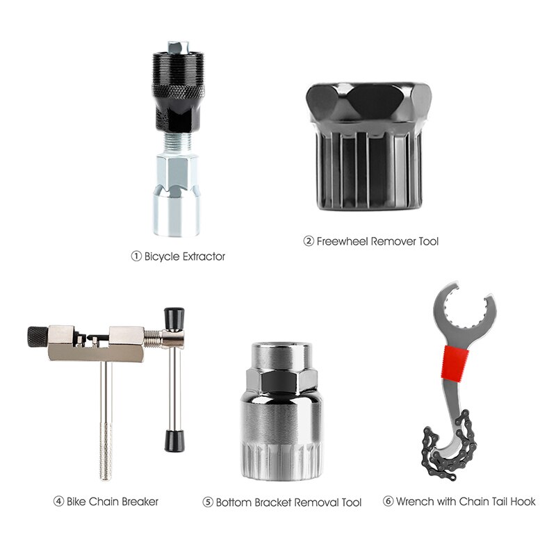 Bicycle Tools Kit Crank Puller Chain Splitter Cutter Breaker Flywheel Remover Bike Wheel Hub Spoke Wrench MTB Repair Accessories: 5pcs Set
