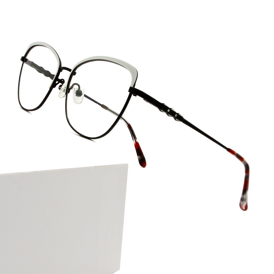 Metalen brilmontuur voor dames, cat eye bril, trendy optische bijziendheid, brilmontuur op sterkte voor dames: Frame zwart