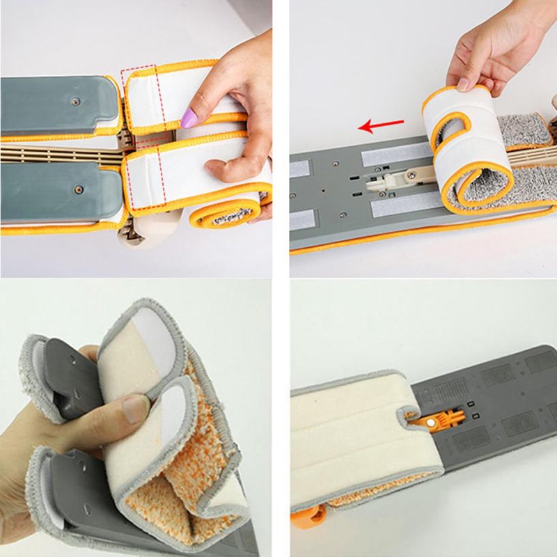 Handheld dupla-face plana mop mão-livre lavagem microfibra limpeza piso suprimentos 360 ° rotação ajustável ferramentas de limpeza do agregado familiar