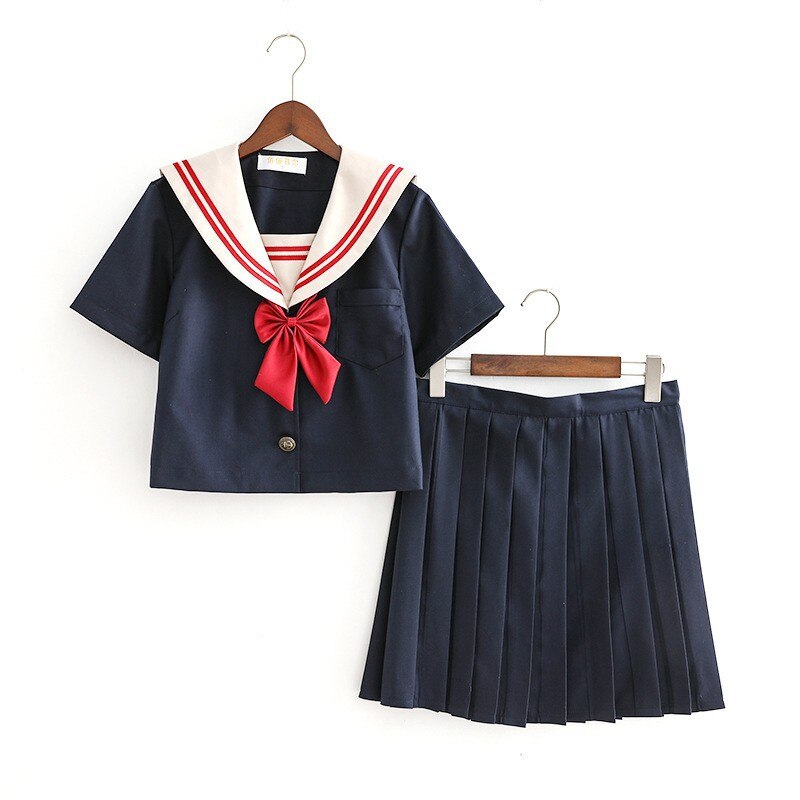 Uniforme scolaire japonais pour filles, costumes mignons à manches longues, hauts bleu marine, jupe plissée, uniformes de marin, Costume Cosplay d'étudiant
