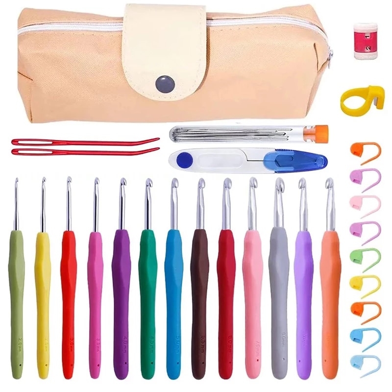 KAOBUY 38 PCS Crochet Hooks Set Crochet Large-Eye Blunt Yarn Weave Knitting Needles Kit Needle Set Weave Craft Tools With Bag