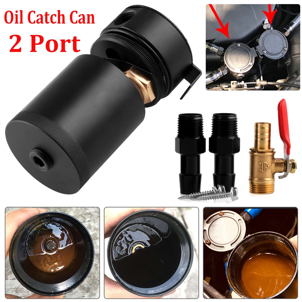Universal Oil Catch Can Compact Baffled 2-Port Aluminum Reservoir Oil Catch Tank Fuel Tank Parts Two hole breathable Oil Catch C