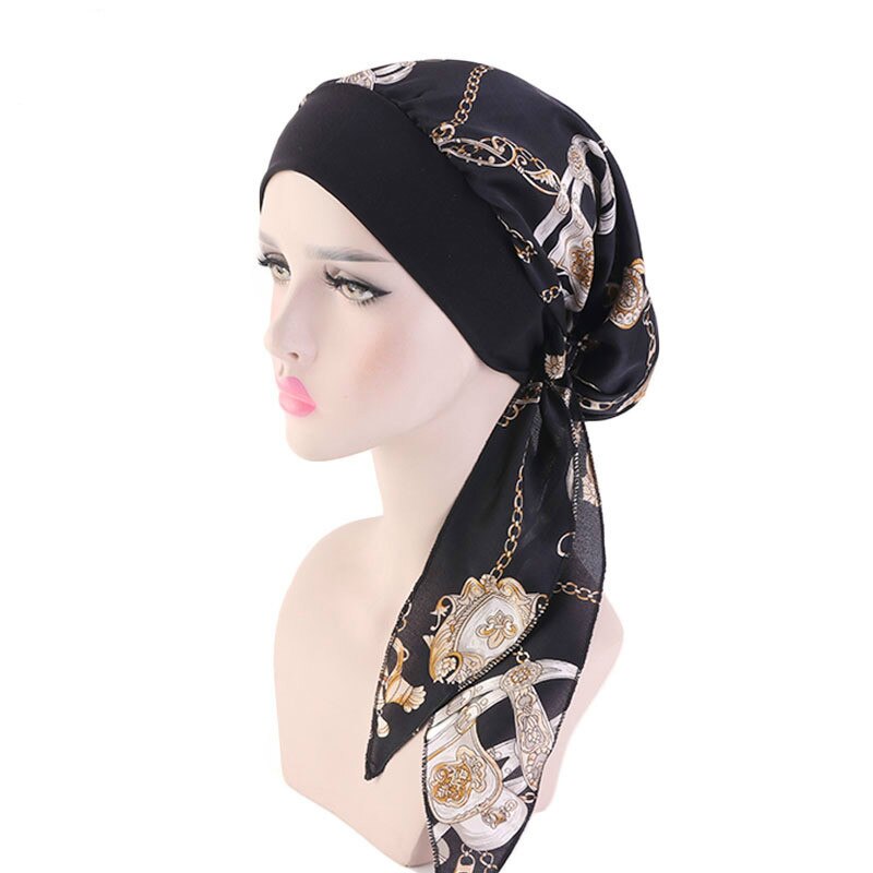 Elastische Haarband Hoofddoek Hoed Zijde Imitatie Vrouwen Tulband Hoed Mode Moslim Tulband Hijab Hoeden Indiase Cap Wrap Cap 12 kleur