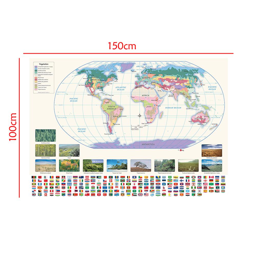 150x100cm The World Non-woven Waterproof Map With ... – Grandado