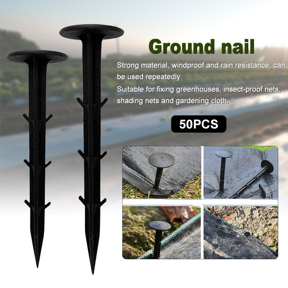 50pcs Ground Nail Film Fixed Garden Pegs PP Outdoor Mulch Shading Black Reusable