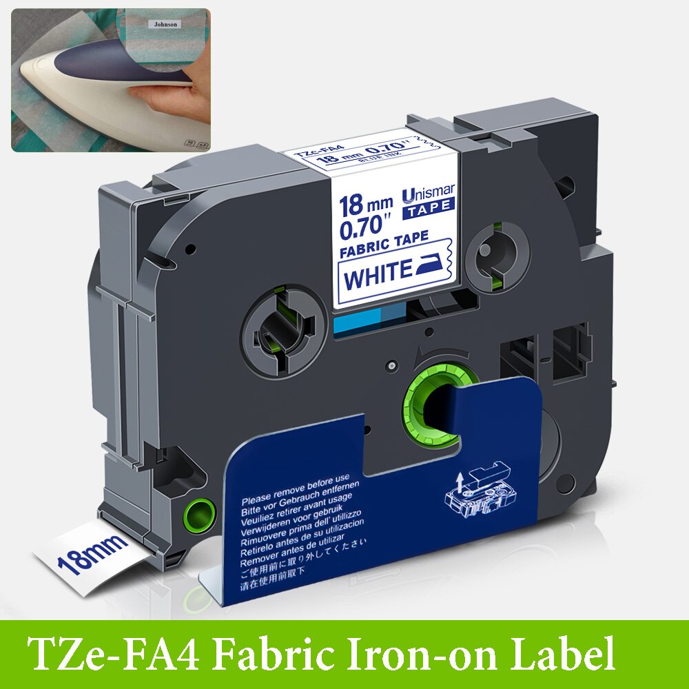 Unismar Tessuto di Ferro sulle Etichette TZe-FA4R Rosso su Bianco 3/4 "18 millimetri Etichetta Nastro TZe-FA241 Compatibile per il Fratello P-tocco LabelMaker: 18mm blu on bianca