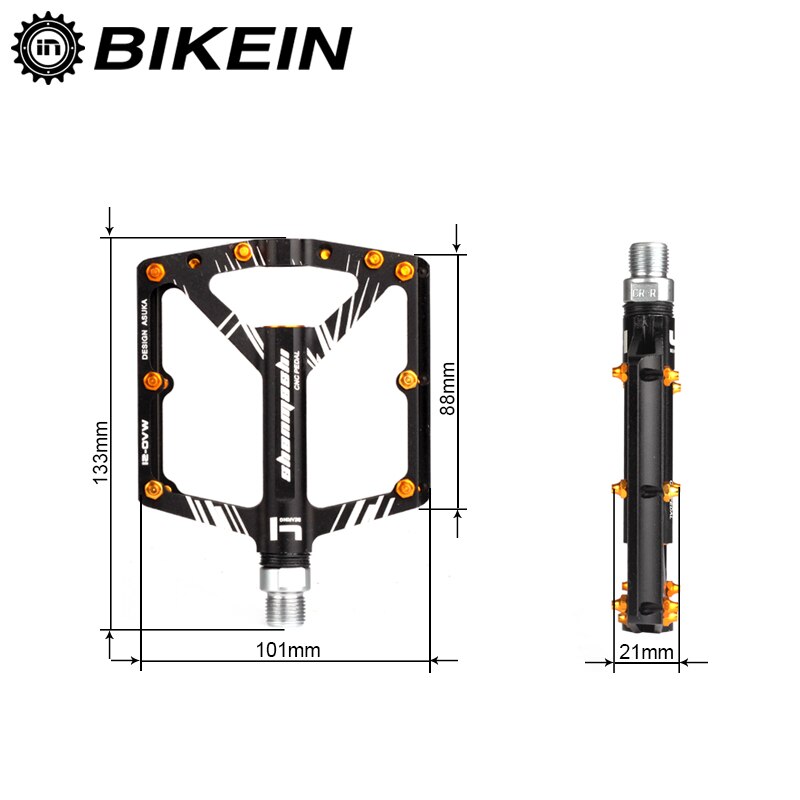 BIKEIN Ultralight Cycling Bicycle MTB CNC Aluminum Pedal 4 Sealed Bearing Pedals Flat Pedals Mountain Bike Parts 7 Colors 310g