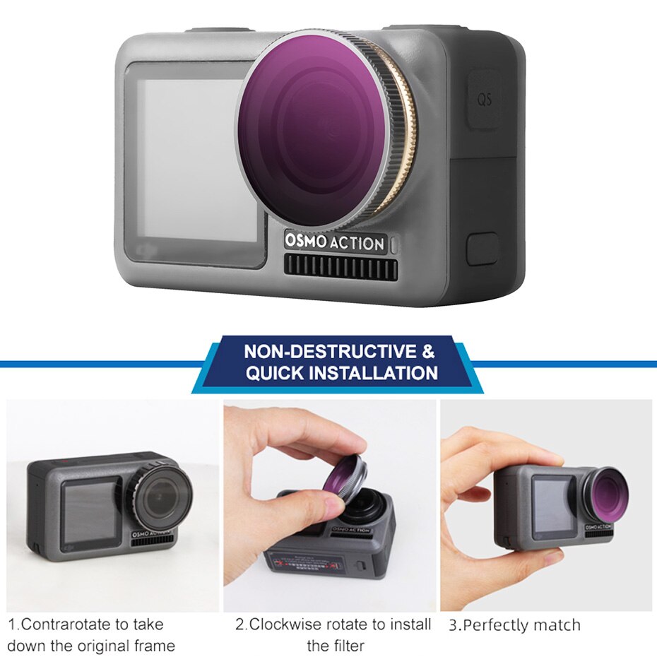 För osmo action kamera filter dykning röd magenta rosa filter för dji osmo action uv  nd4/8/16/32- pl optiskt glas lins tillbehör