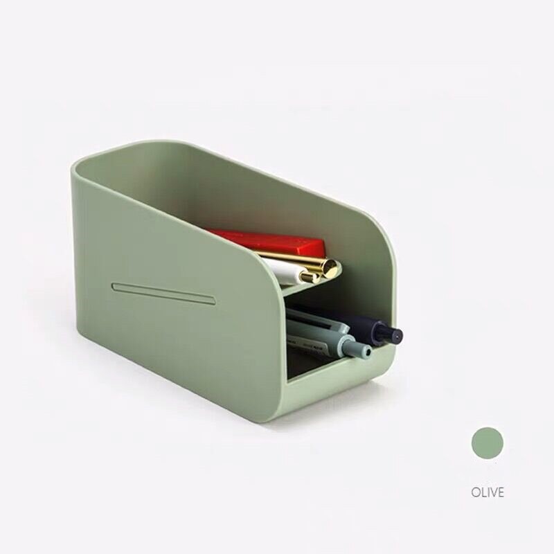 Sharkbang dobbeltlags magnetisk kuglepenholder skrivebord arrangør opbevaring box skole kontor tilbehør papirvarer: Oliven