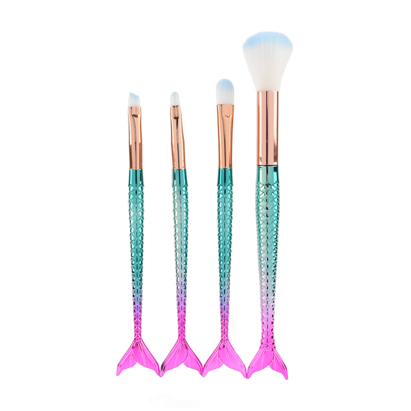 Karsyngirl-brocha de maquillaje de sirena, traje de cuatro piezas, fibra colorida, pelo suave, polvo suelto, herramientas de maquillaje de belleza: Rojo