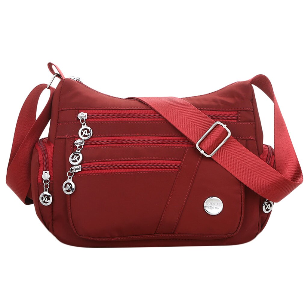 Women Nylon Messenger bag square bag solid outdoor simple Single Shoulder Crossbody Bag Waterproof Bags sac main femme pochette: Red 